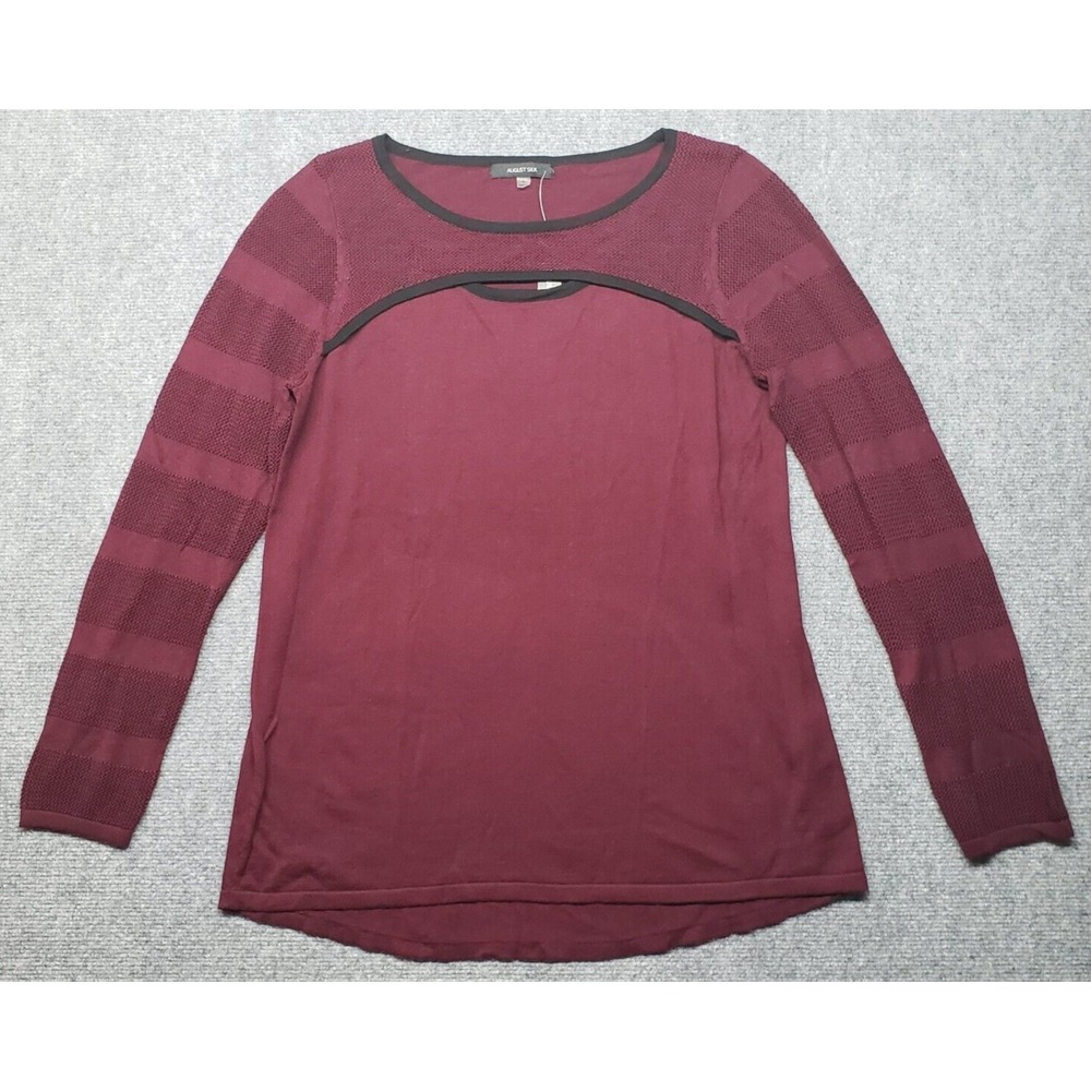August Silk Sweater Womens L Mulled Wine Black Round Neck Long Sleeve Solid New